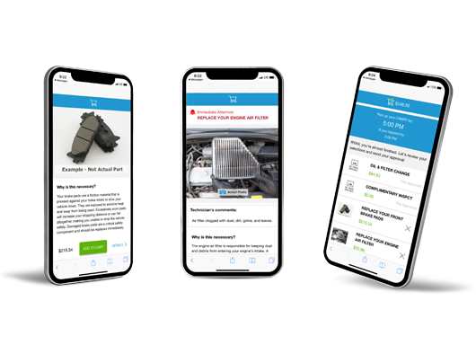 Three phones showcasing the eApproval software for dealerships