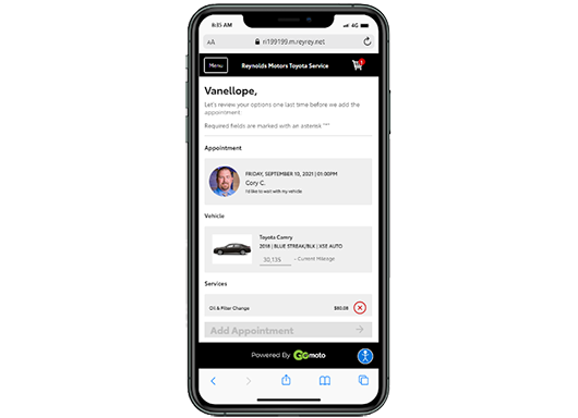 Service portal 2.0 for dealerships screen on mobile device 