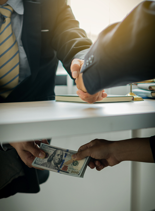 shaking hands and money suspicious activity