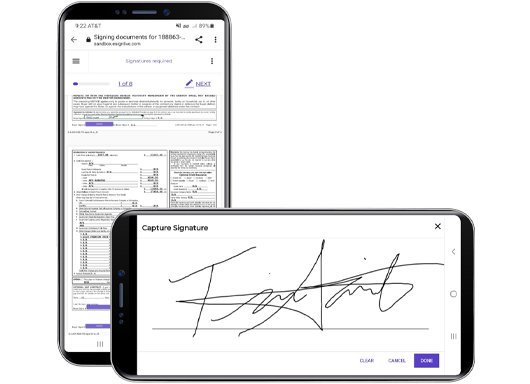 Two mobile phones showcasing DEALsign esigning capabilitiy