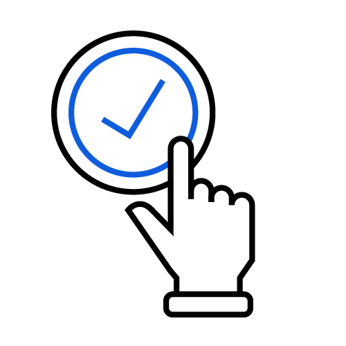 An outline of a hand with pointer finger on a blue checkmark